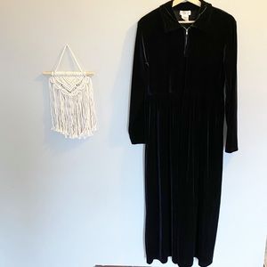 Long sleeved collared black velvet dress